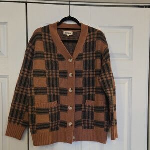 Listicle Pink and Black Plaid Button Front Cardigan